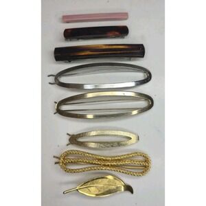 Vintage 70-80s Gold Silver Hair Barrettes Metal Spring Clip Retro Lot of 8